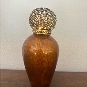 La-Tee-Da! Large Amber Glass Effusion Lamp with a Round Gold Crown.
